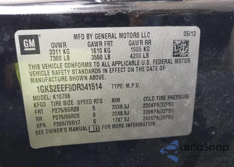 2013 GMC Yukon Denali from USA, damaged, VIN 1GKS2EEF9DR341514